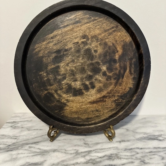 Rustic Wooden Round Tray 15” D aged solid wood - Picture 2 of 7